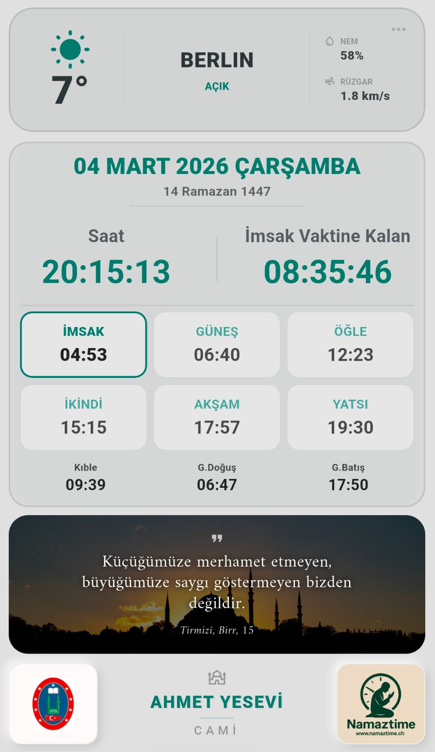 Namaztime uygulama ekranı